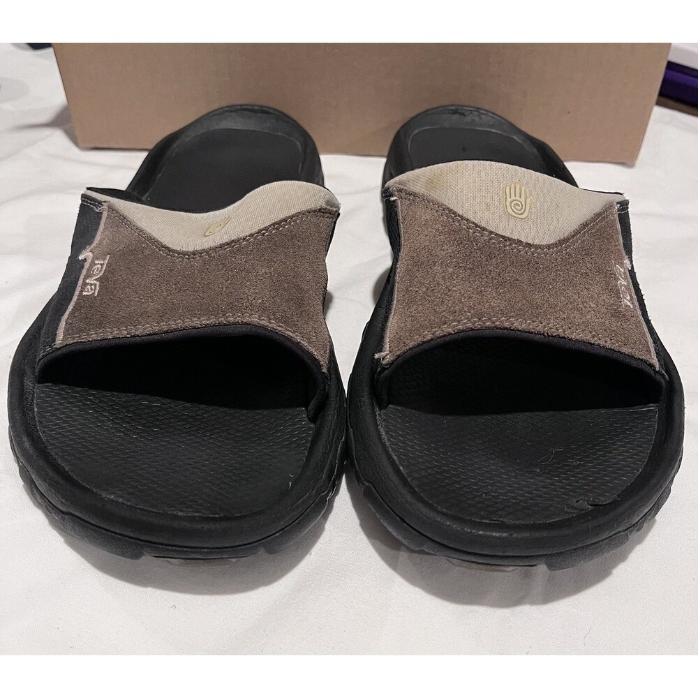 Teva Men’s Size 11 Slide Sandals Brown Suede Black Outdoor Comfort Slip On